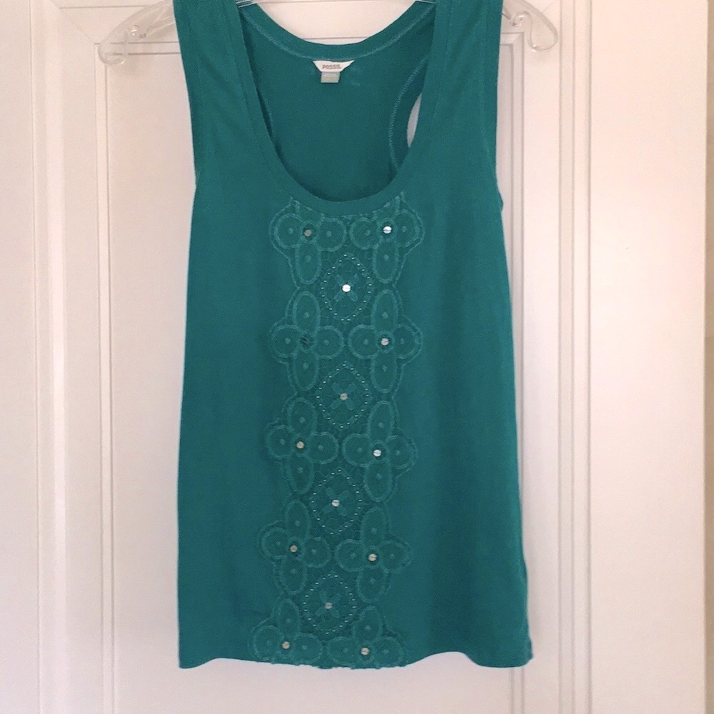 Vintage Fossil Racerback Tank Green Embellished XS